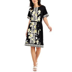 Jm Collection Womens Flutter Sleeve Printed Dress, Black, Size X-Large
